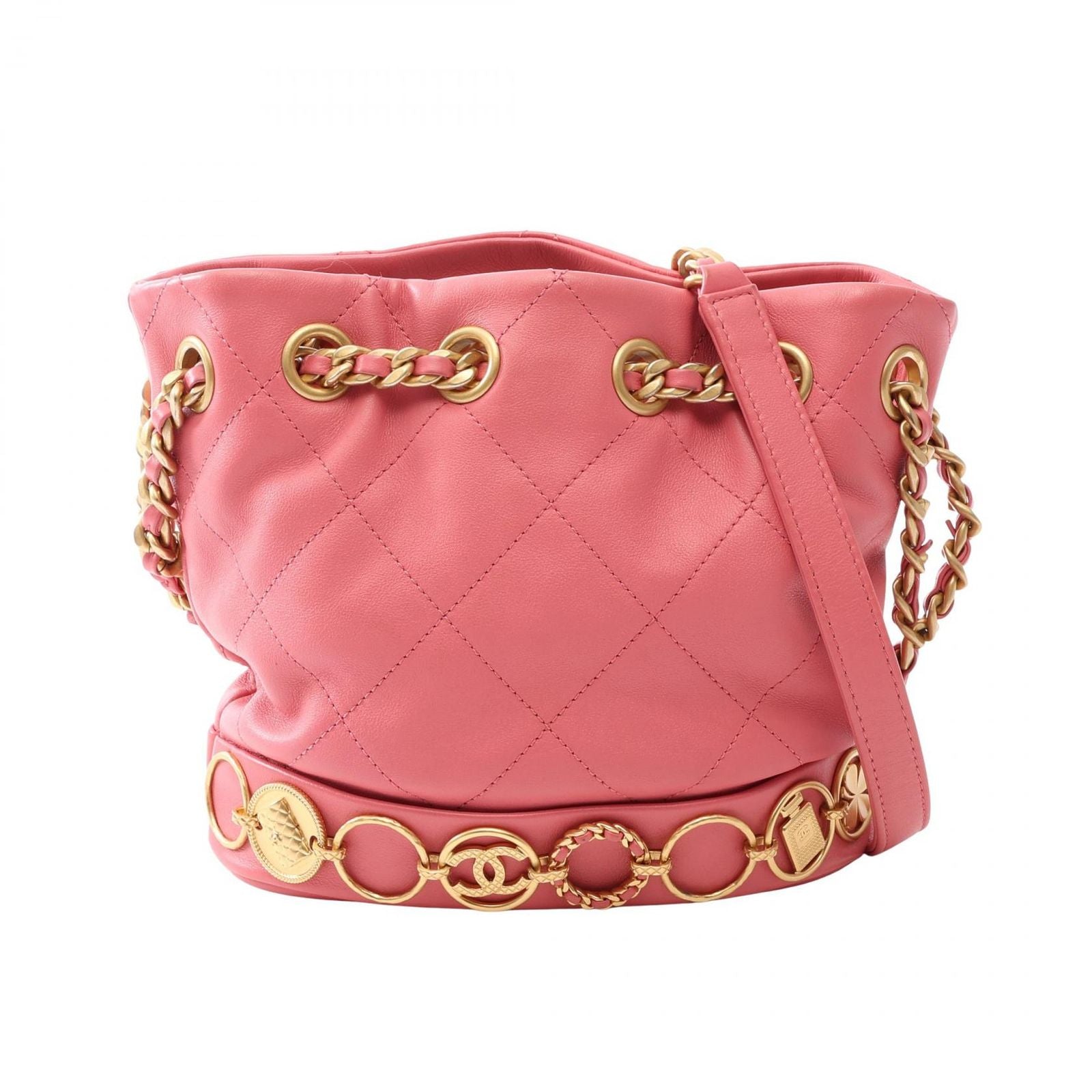 Chanel Shoulder Bag Quilted Pink Lambskin Drawstring