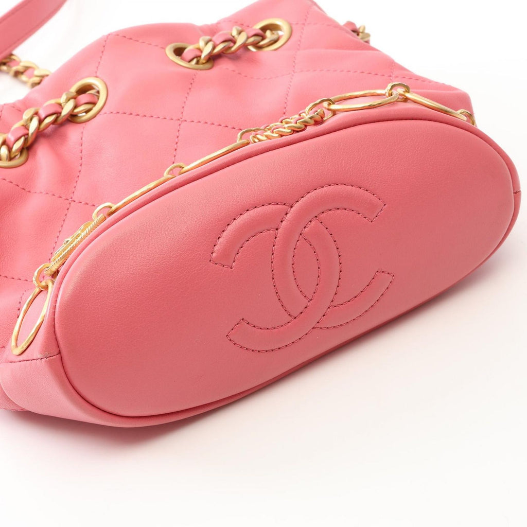 Chanel Shoulder Bag Quilted Pink Lambskin Drawstring — view 9