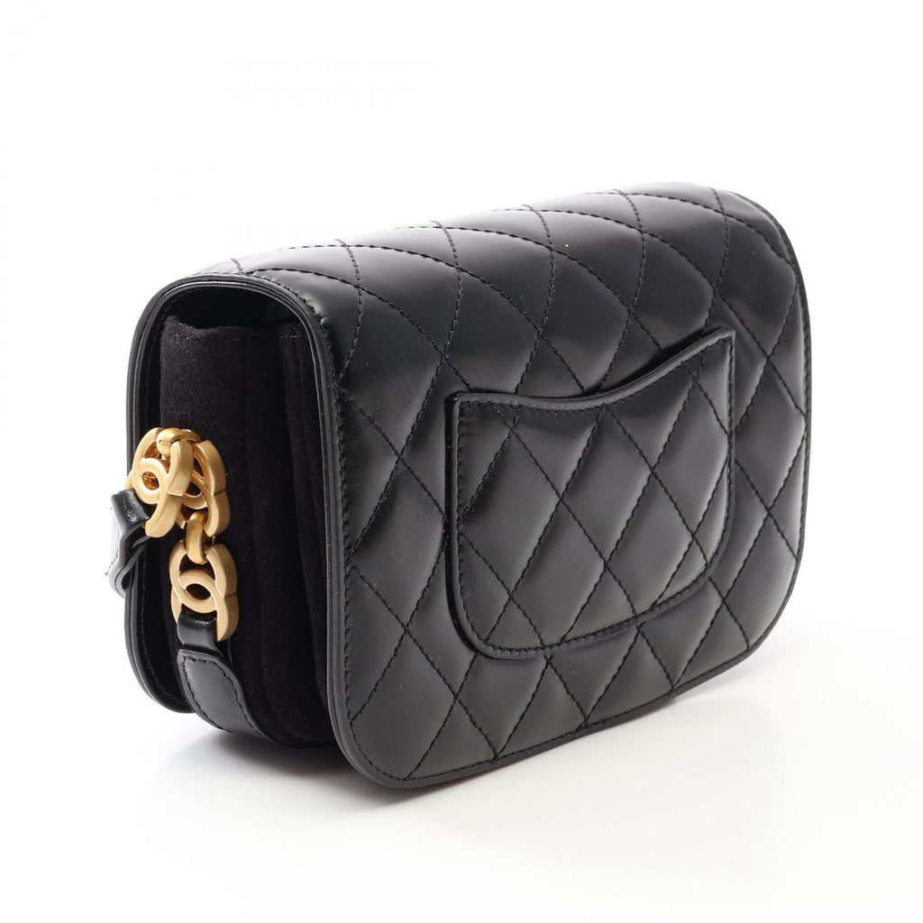 Chanel Shoulder Bag Quilted Black Leather Suede Small Chain — view 2