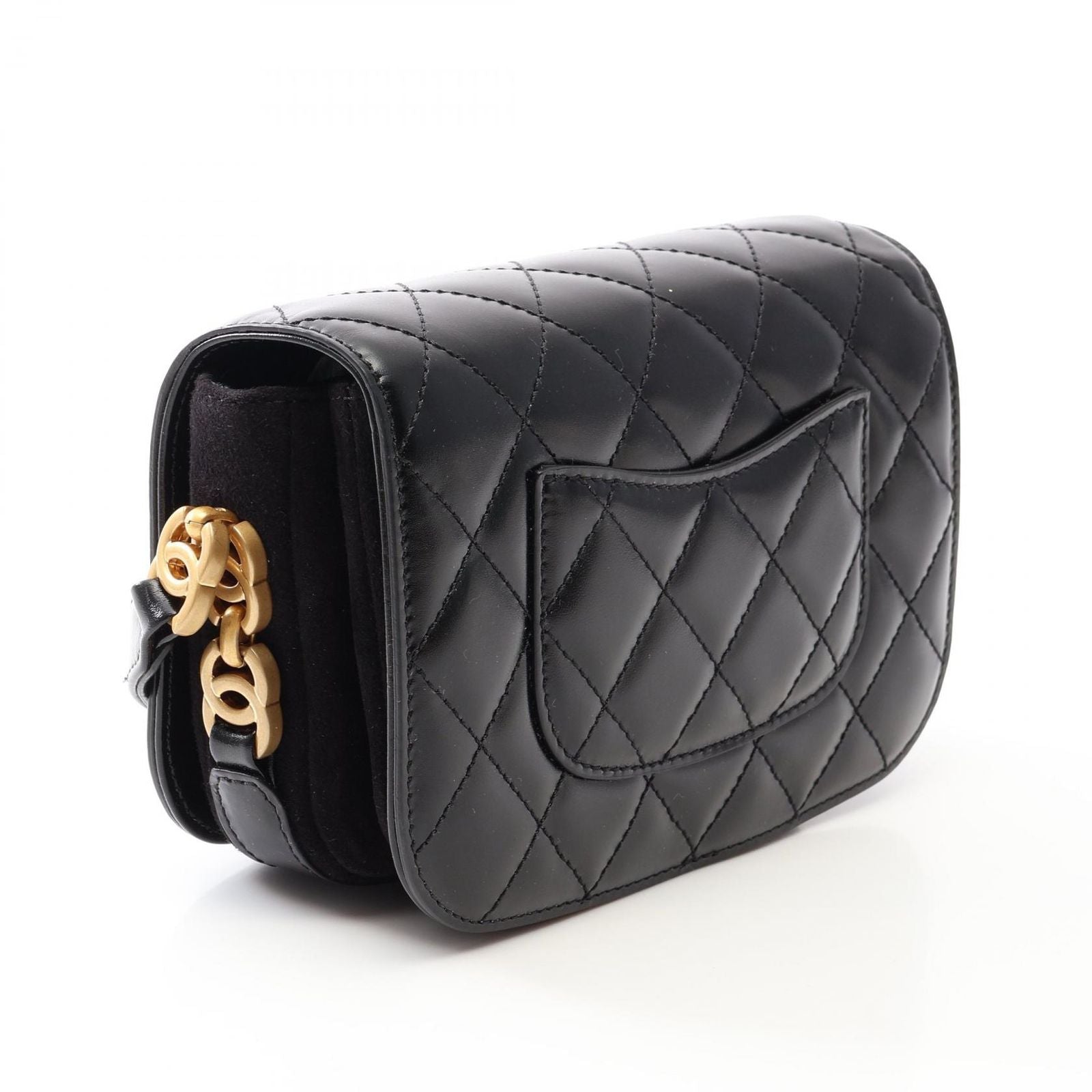 Chanel Shoulder Bag Quilted Black Leather Suede Small Chain — view 2