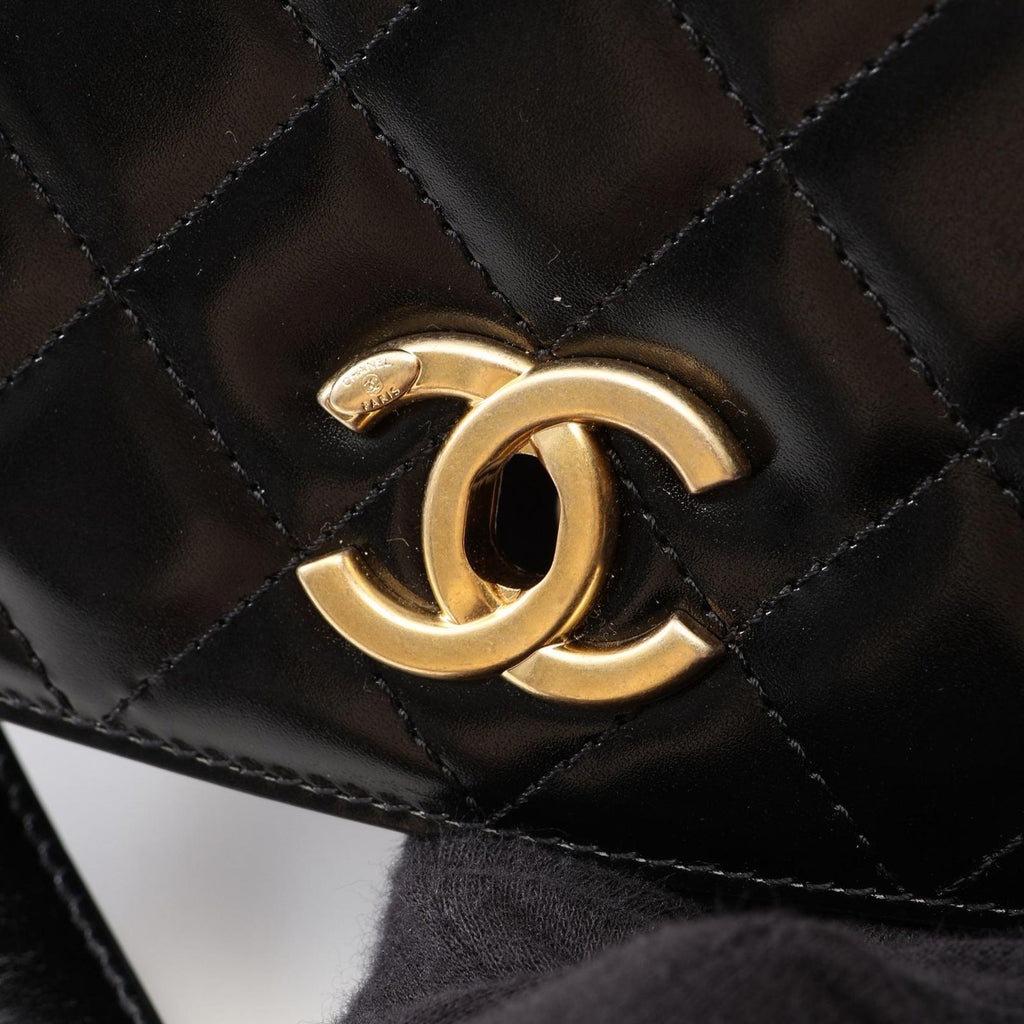 Chanel Shoulder Bag Quilted Black Leather Suede Small Chain — view 9