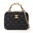 Chanel Shoulder Bag Quilted Vanity Black Lambskin 2-Way Chain
