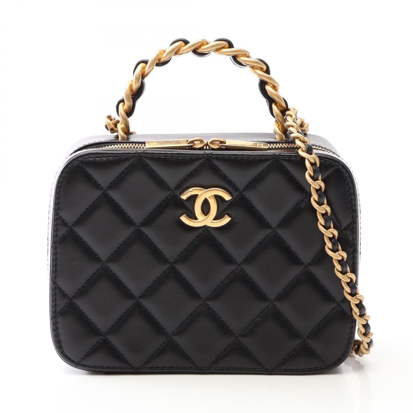 Chanel Shoulder Bag Quilted Vanity Black Lambskin 2-Way Chain