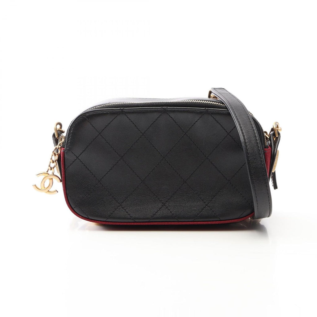 Chanel Shoulder Bag Quilted Black Leather Canvas