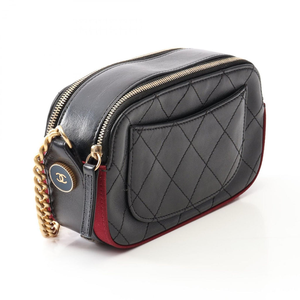 Chanel Shoulder Bag Quilted Black Leather Canvas — view 2
