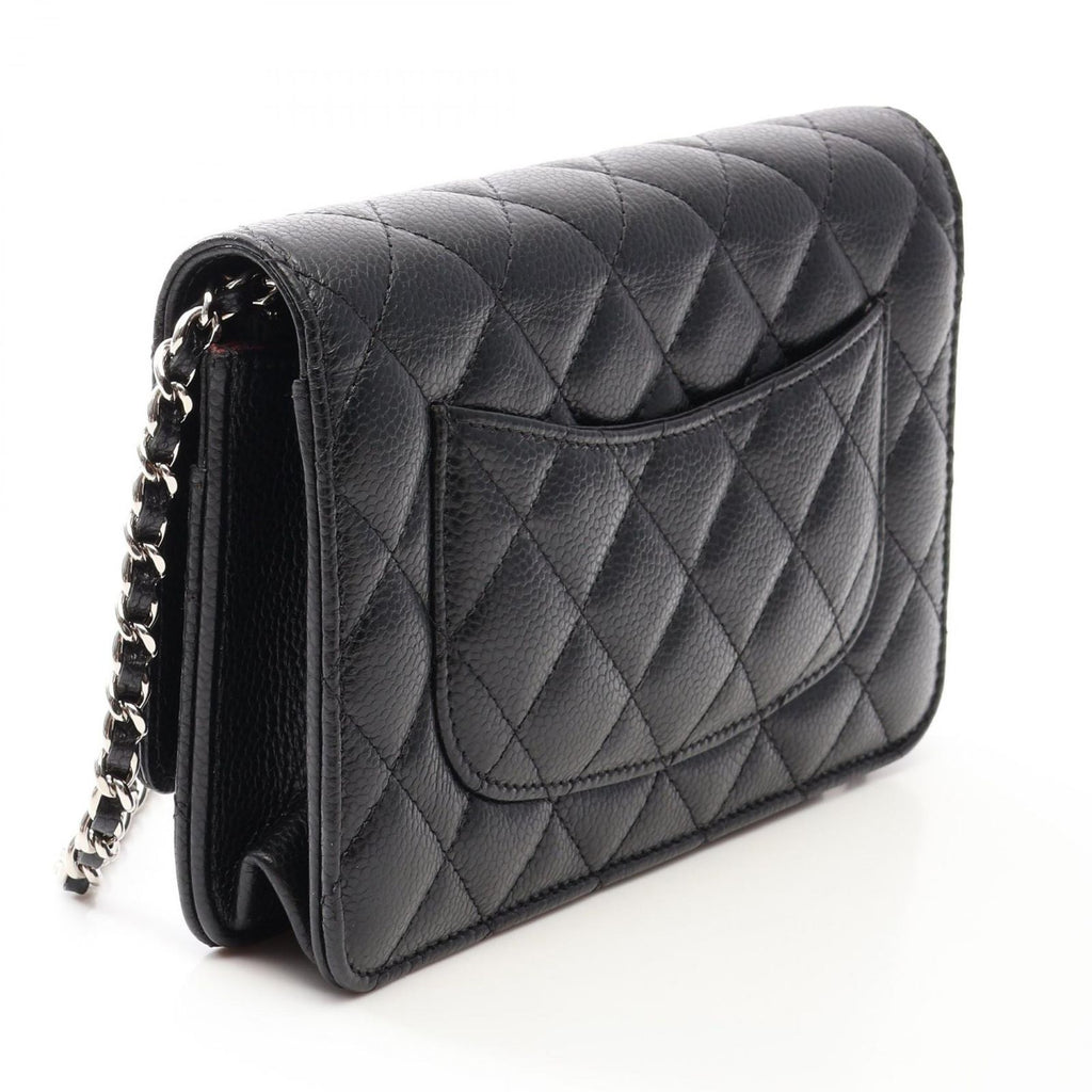 Chanel Shoulder Bag Quilted Black Caviar Leather Chain Wallet — view 2