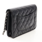 Chanel Shoulder Bag Quilted Black Caviar Leather Chain Wallet — view 2