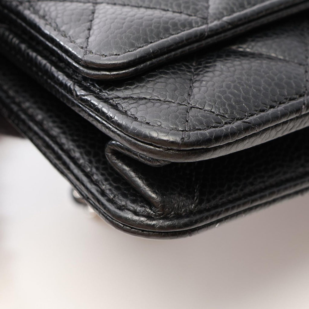 Chanel Shoulder Bag Quilted Black Caviar Leather Chain Wallet — view 9