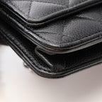 Chanel Shoulder Bag Quilted Black Caviar Leather Chain Wallet — view 9