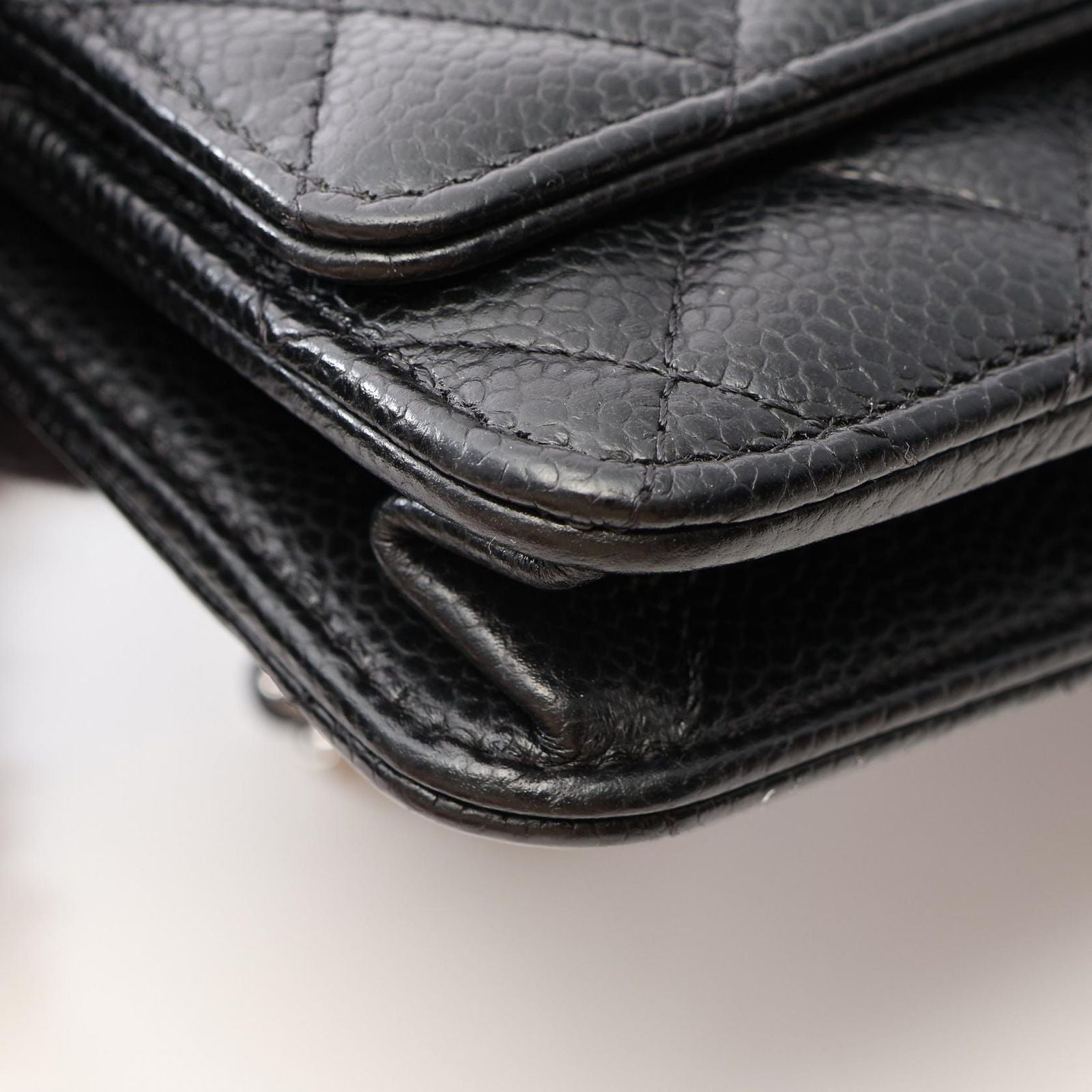 Chanel Shoulder Bag Quilted Black Caviar Leather Chain Wallet — view 9