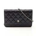 Chanel Shoulder Bag Quilted Black Caviar Leather Chain Wallet