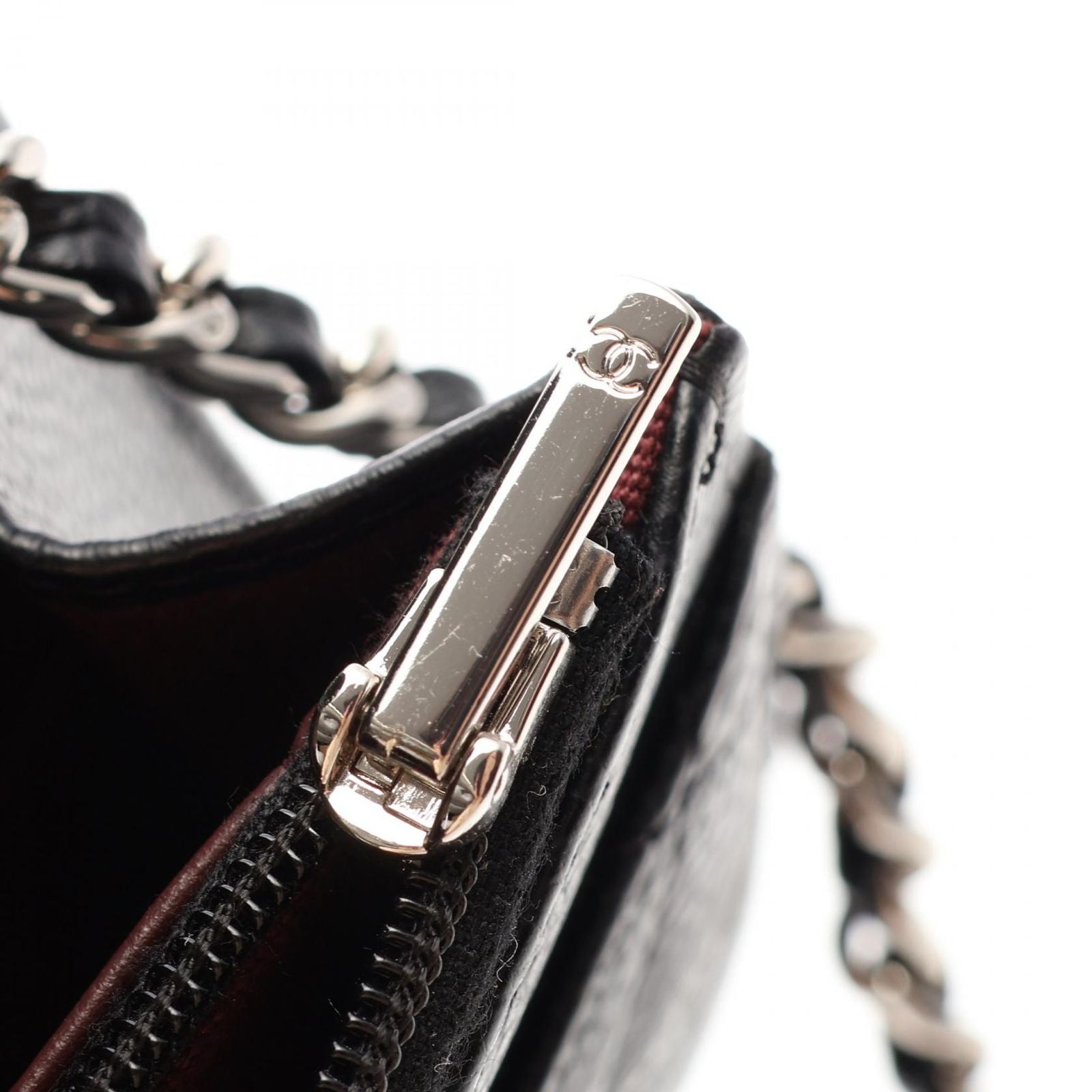 Chanel Shoulder Bag Quilted Black Caviar Leather Chain Wallet — view 8