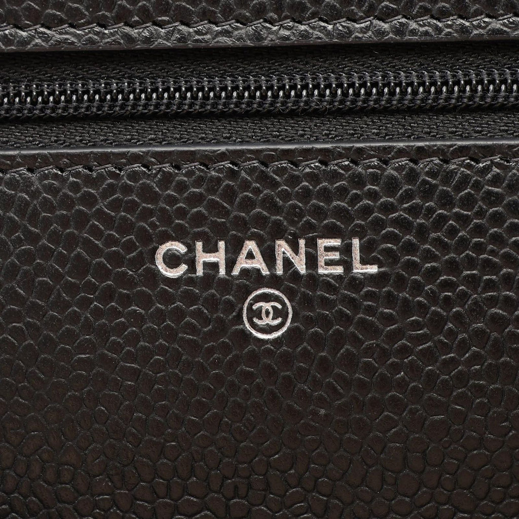 Chanel Shoulder Bag Quilted Black Caviar Leather Chain Wallet — view 5