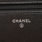 Chanel Shoulder Bag Quilted Black Caviar Leather Chain Wallet — view 5