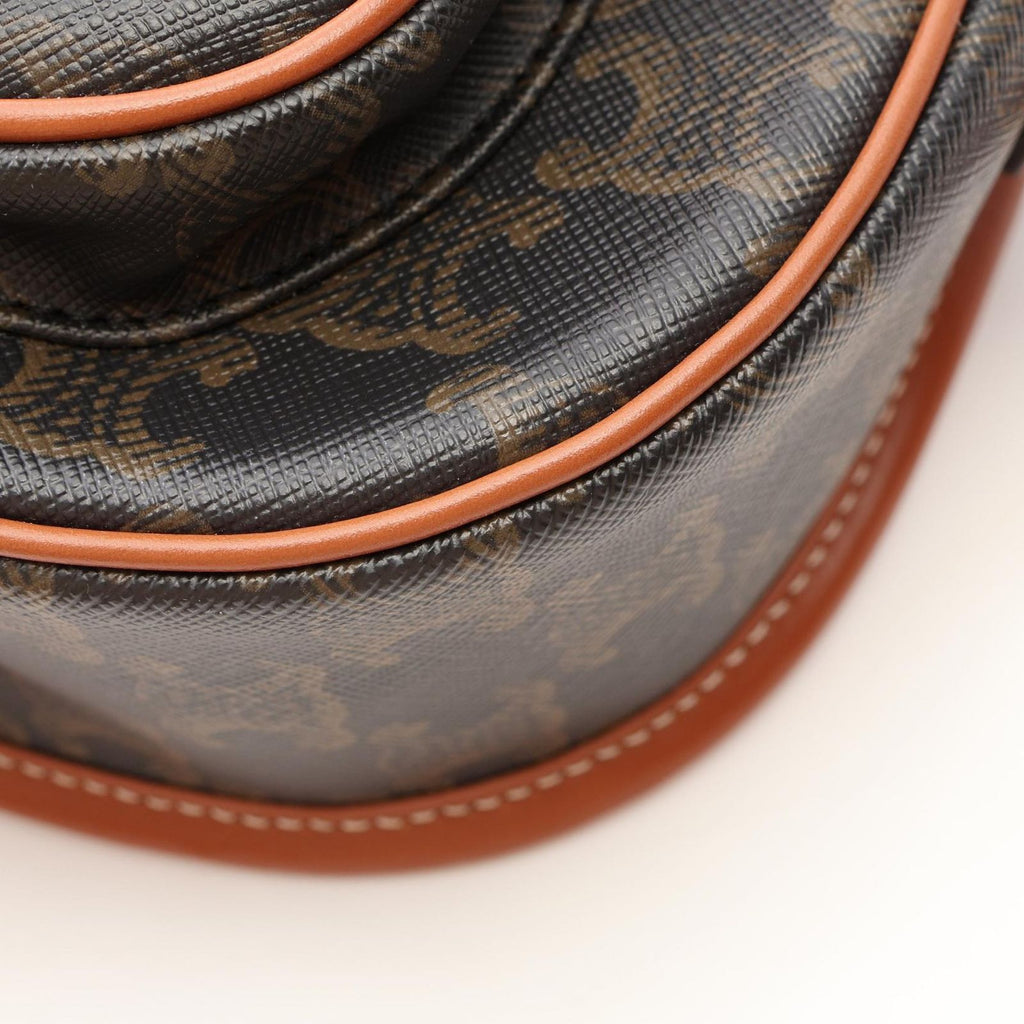 Celine Shoulder Bag Folco Triomphe Black Brown Canvas Leather — view 6