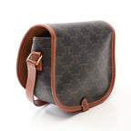 Celine Shoulder Bag Folco Triomphe Black Brown Canvas Leather — view 2