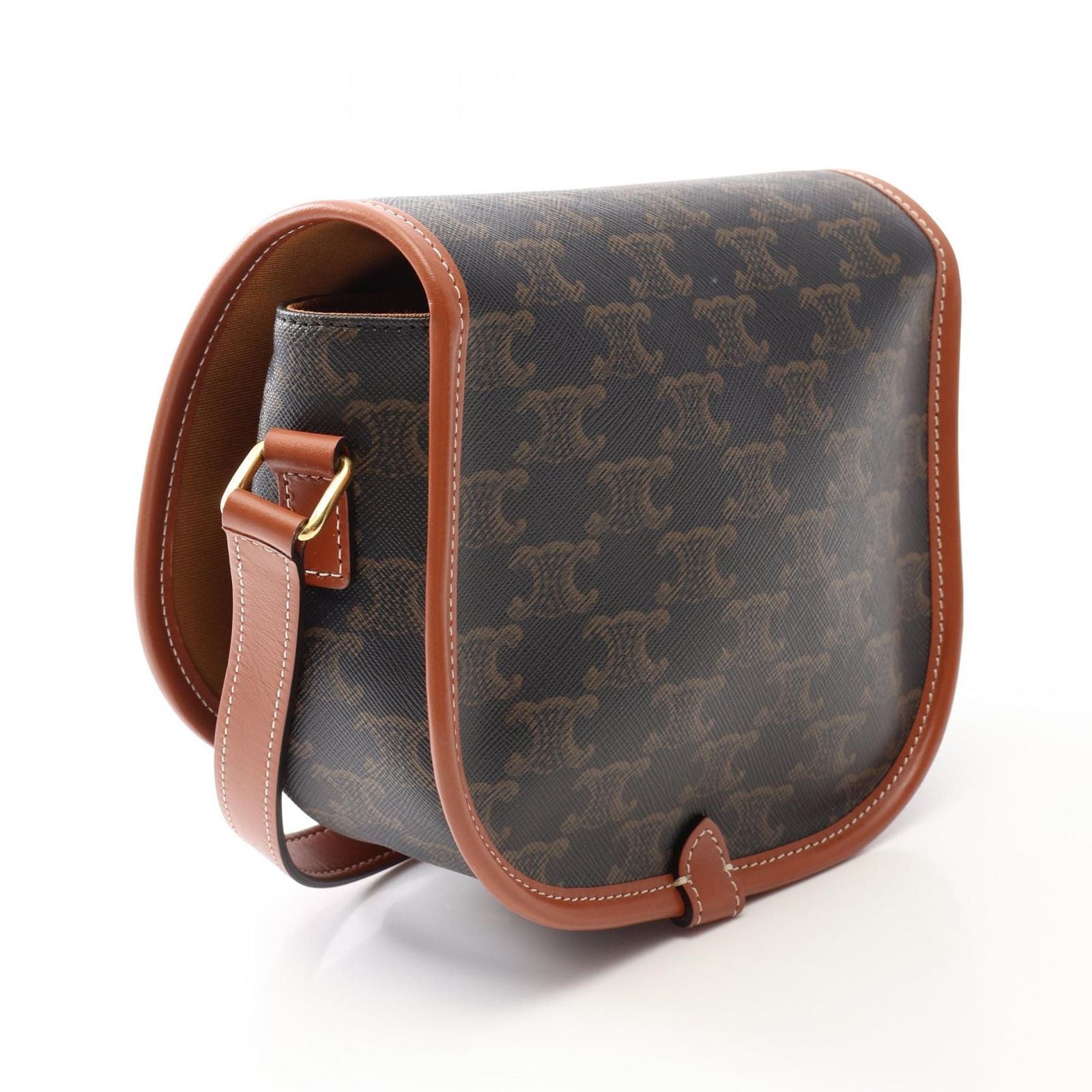 Celine Shoulder Bag Folco Triomphe Black Brown Canvas Leather — view 2