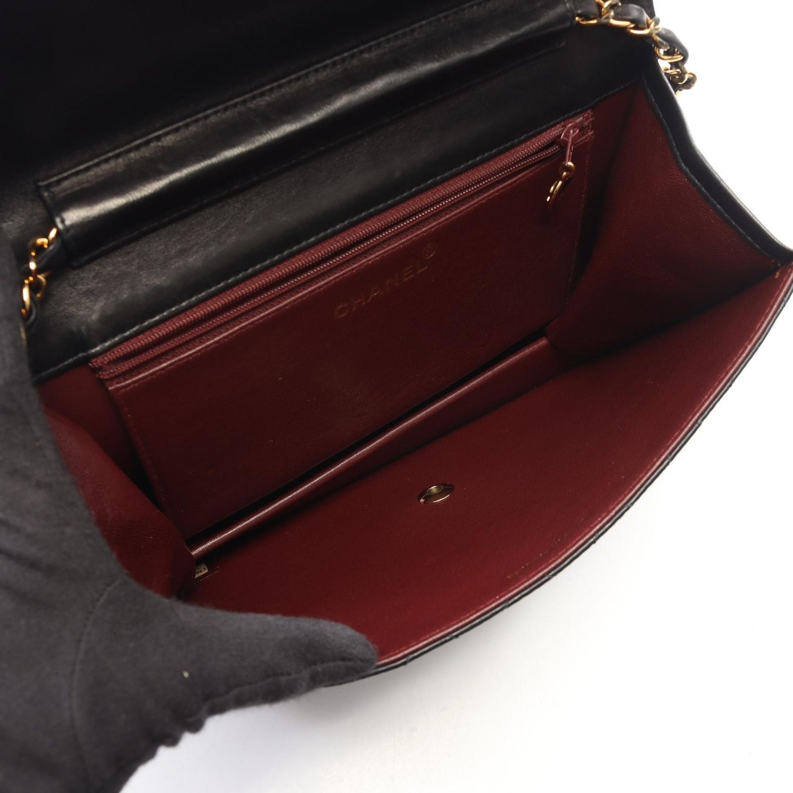 Chanel Shoulder Bag Quilted Push Lock Black Lambskin Chain — view 3