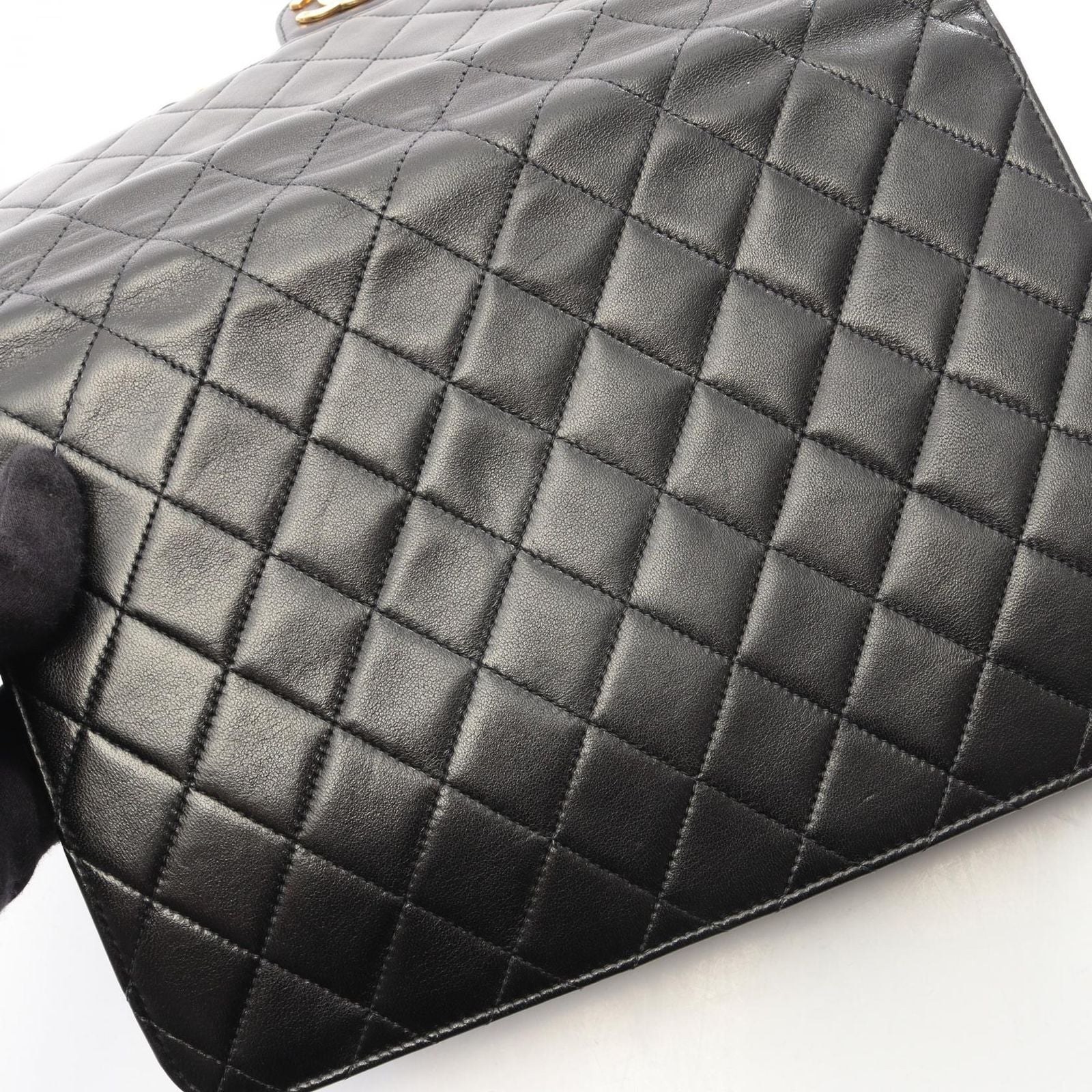 Chanel Shoulder Bag Quilted Push Lock Black Lambskin Chain — view 9