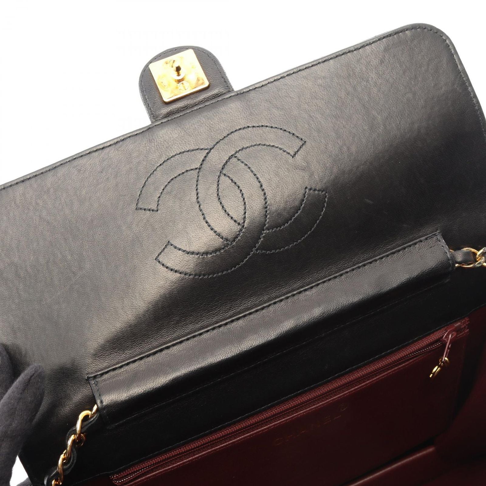 Chanel Shoulder Bag Quilted Push Lock Black Lambskin Chain — view 6