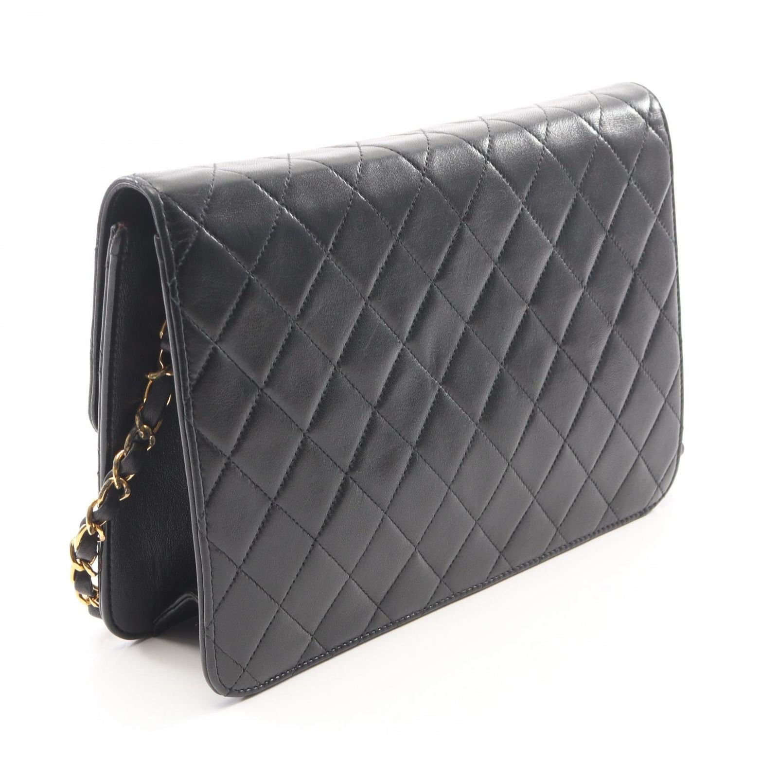 Chanel Shoulder Bag Quilted Push Lock Black Lambskin Chain — view 2
