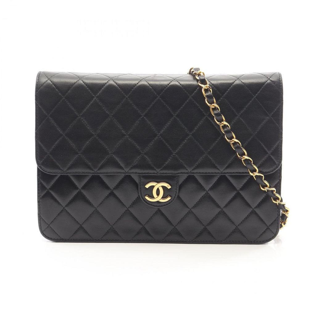 Chanel Shoulder Bag Quilted Push Lock Black Lambskin Chain