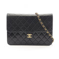 Chanel Shoulder Bag Quilted Push Lock Black Lambskin Chain