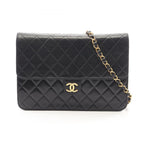 Chanel Shoulder Bag Quilted Push Lock Black Lambskin Chain