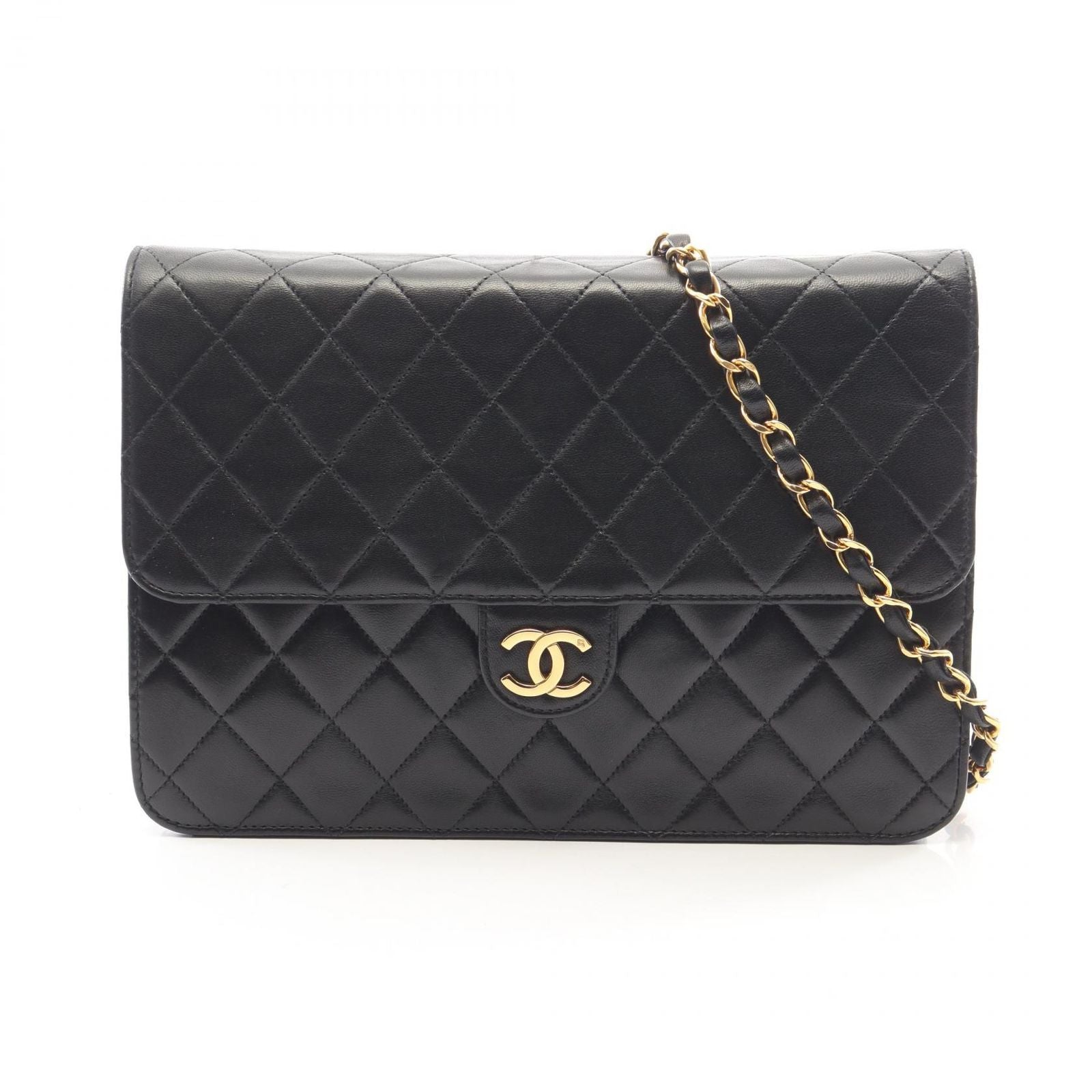 Chanel Shoulder Bag Quilted Push Lock Black Lambskin Chain