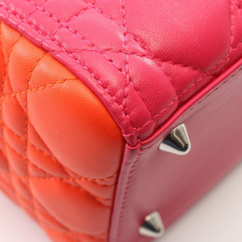Dior Handbag Lady Dior Cannage 2-Way Magenta Orange Light Blue Leather Tote — view 7
