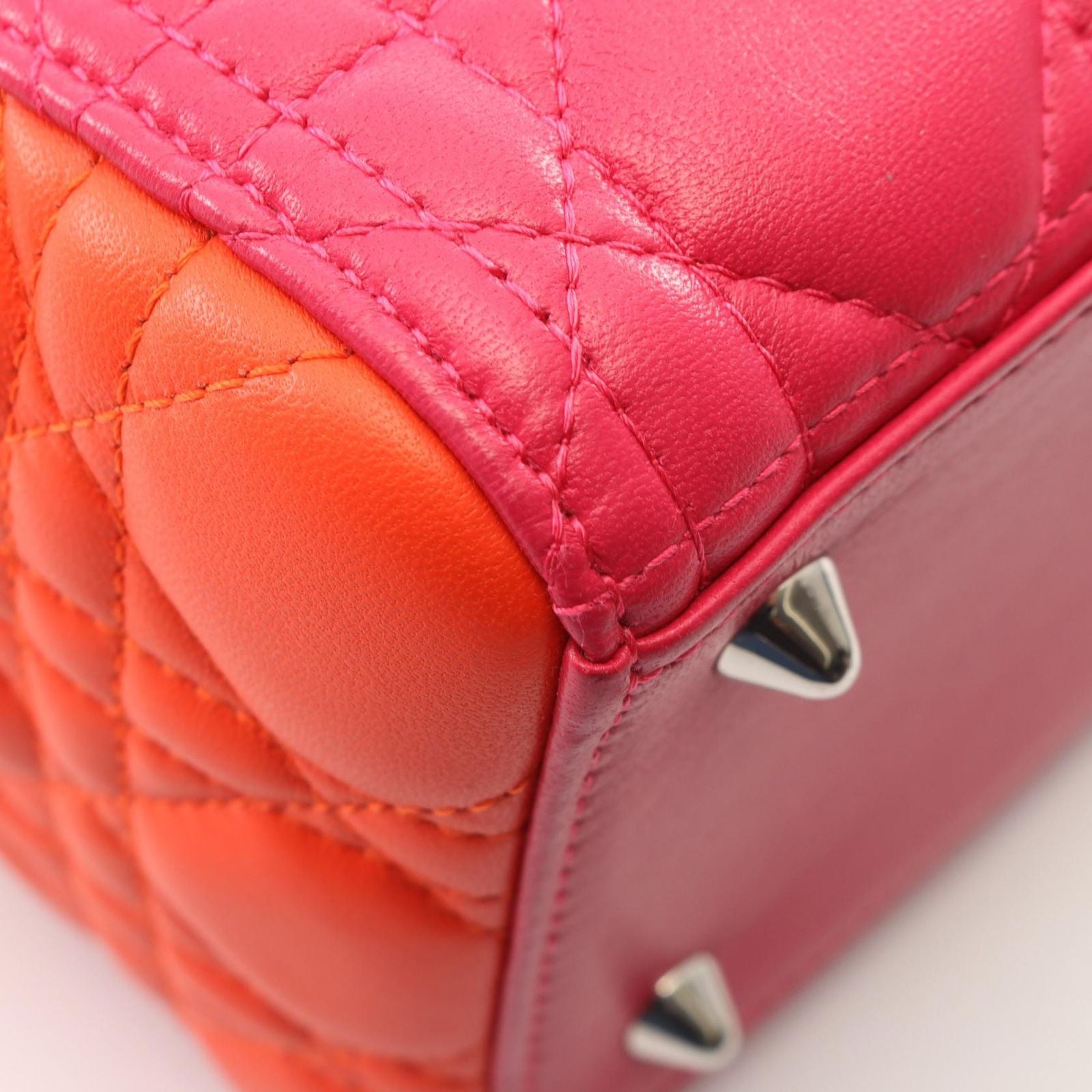 Dior Handbag Lady Dior Cannage 2-Way Magenta Orange Light Blue Leather Tote — view 7