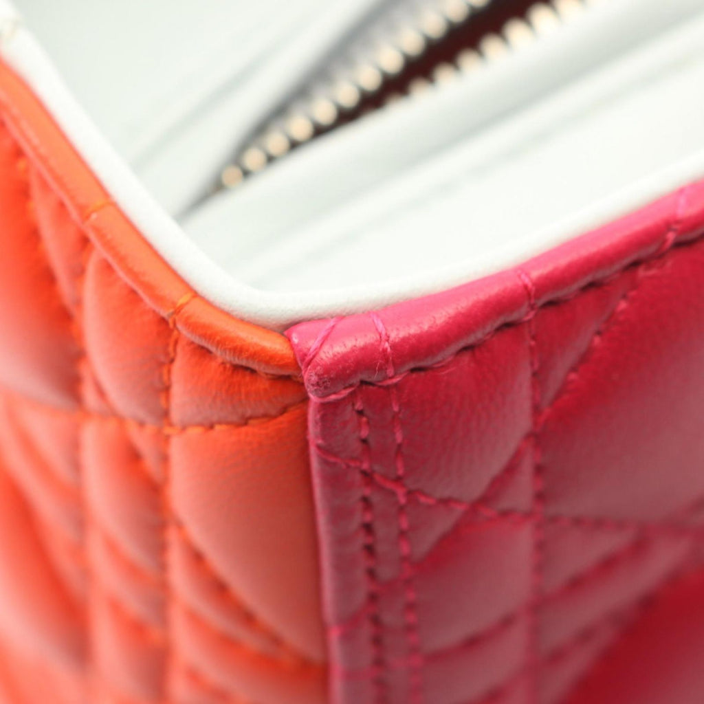 Dior Handbag Lady Dior Cannage 2-Way Magenta Orange Light Blue Leather Tote — view 5