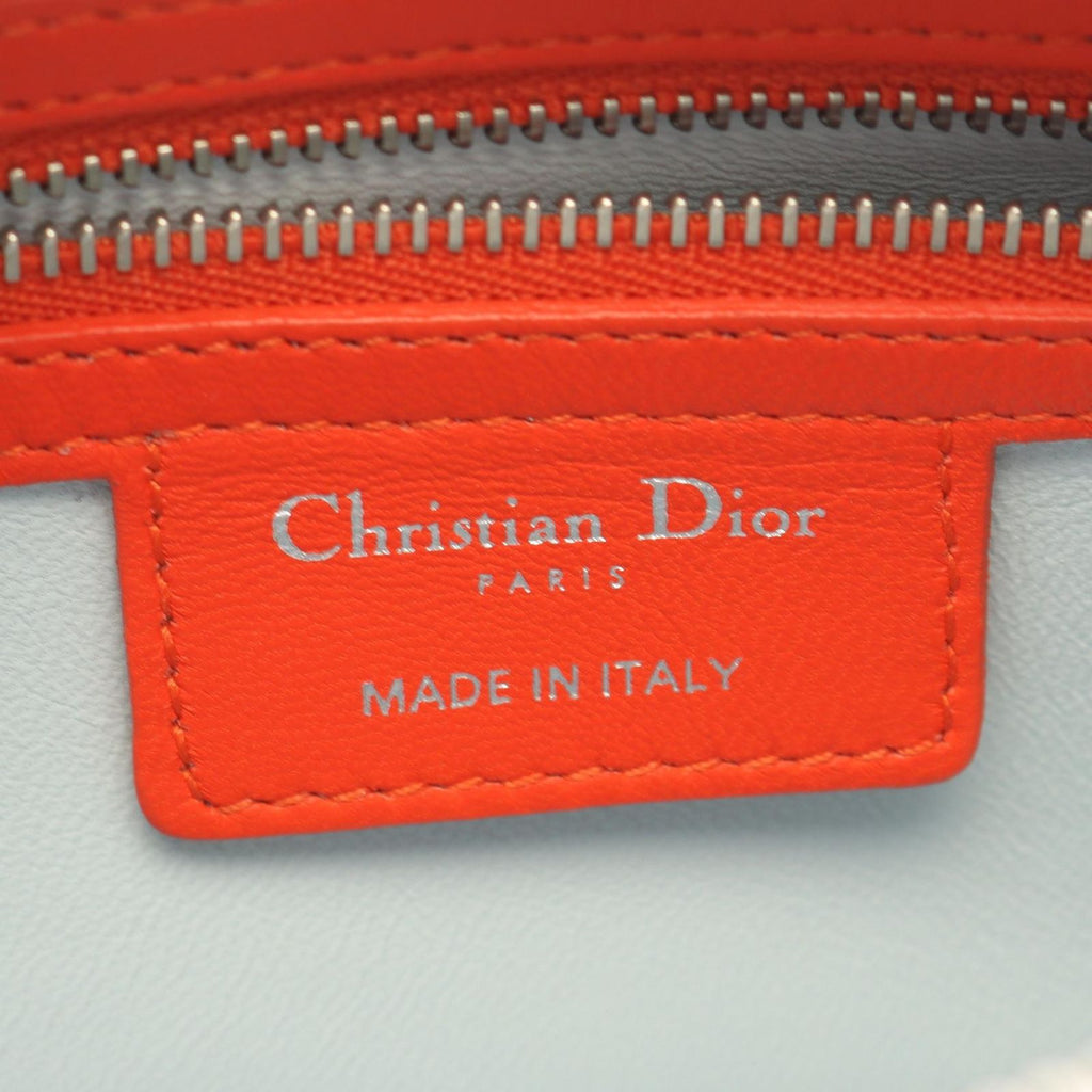 Dior Handbag Lady Dior Cannage 2-Way Magenta Orange Light Blue Leather Tote — view 4