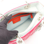 Dior Handbag Lady Dior Cannage 2-Way Magenta Orange Light Blue Leather Tote — view 3