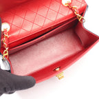 Chanel Shoulder Bag Quilted Bicolor Turnlock Red Navy Lambskin Chain — view 3
