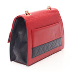 Chanel Shoulder Bag Quilted Bicolor Turnlock Red Navy Lambskin Chain — view 2