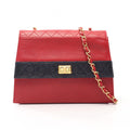 Chanel Shoulder Bag Quilted Bicolor Turnlock Red Navy Lambskin Chain