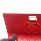 Chanel Shoulder Bag Quilted Bicolor Turnlock Red Navy Lambskin Chain — view 7