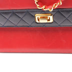 Chanel Shoulder Bag Quilted Bicolor Turnlock Red Navy Lambskin Chain — view 8