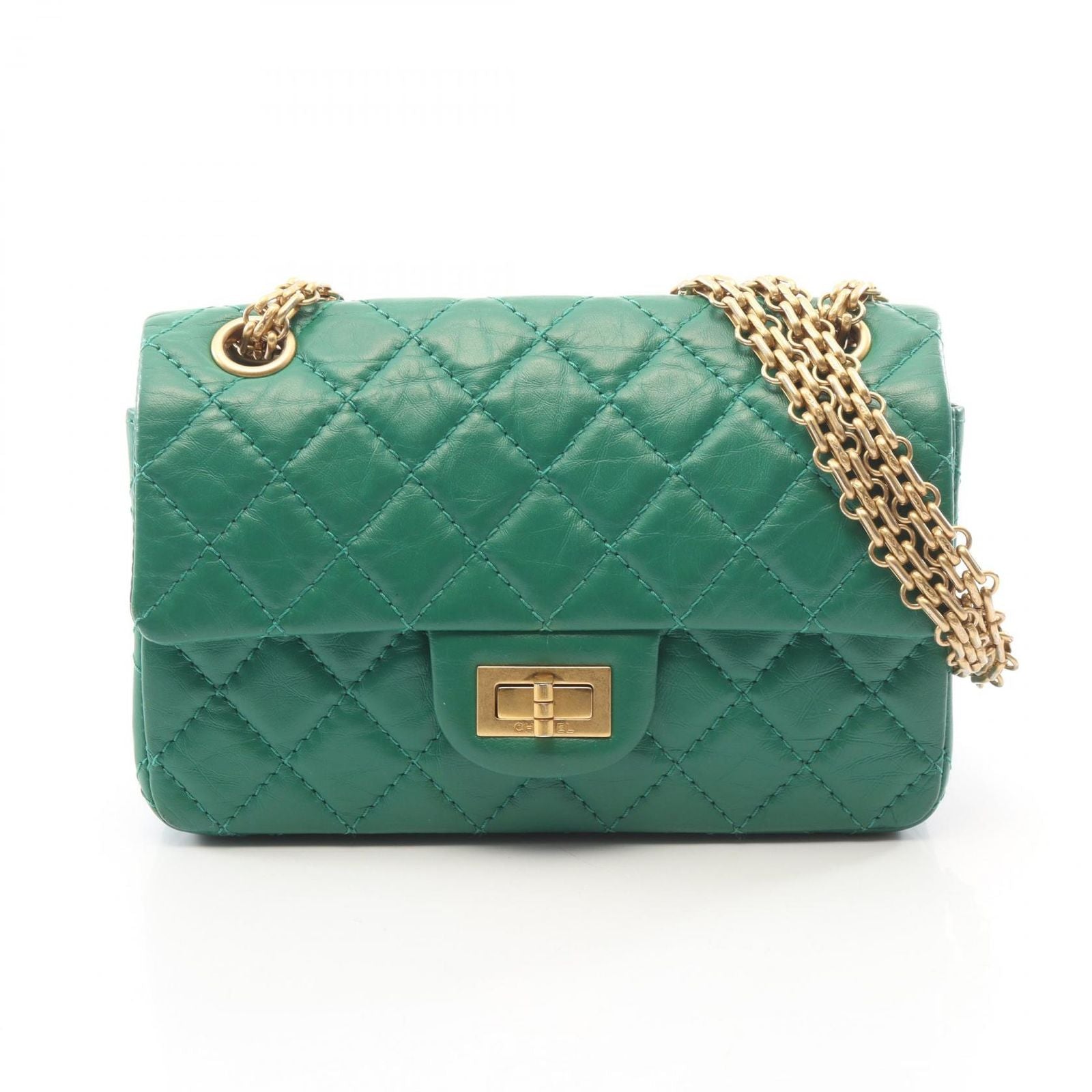 Chanel Shoulder Bag 2.55 Mini Quilted Green Leather Chain