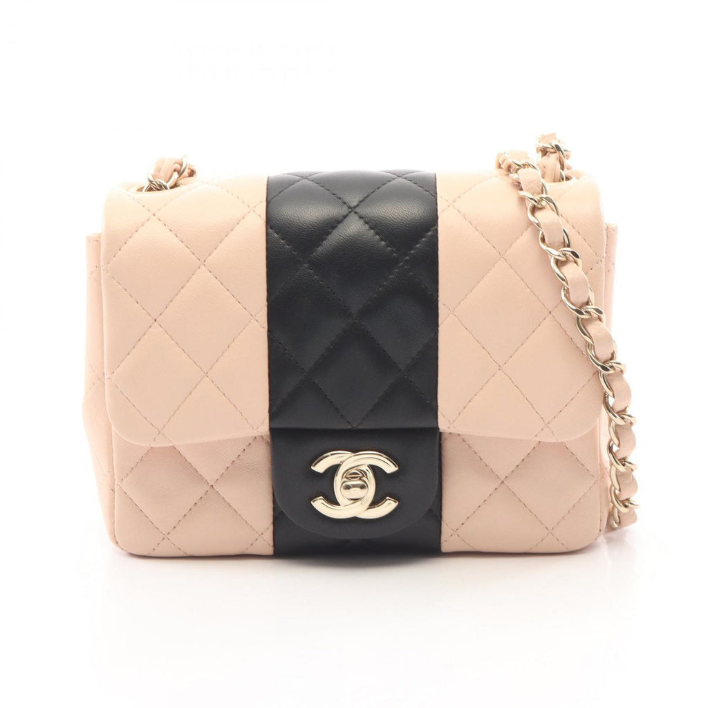 Chanel Shoulder Bag Mini Quilted Bicolor Pink Beige Black Lambskin Chain