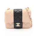 Chanel Shoulder Bag Mini Quilted Bicolor Pink Beige Black Lambskin Chain