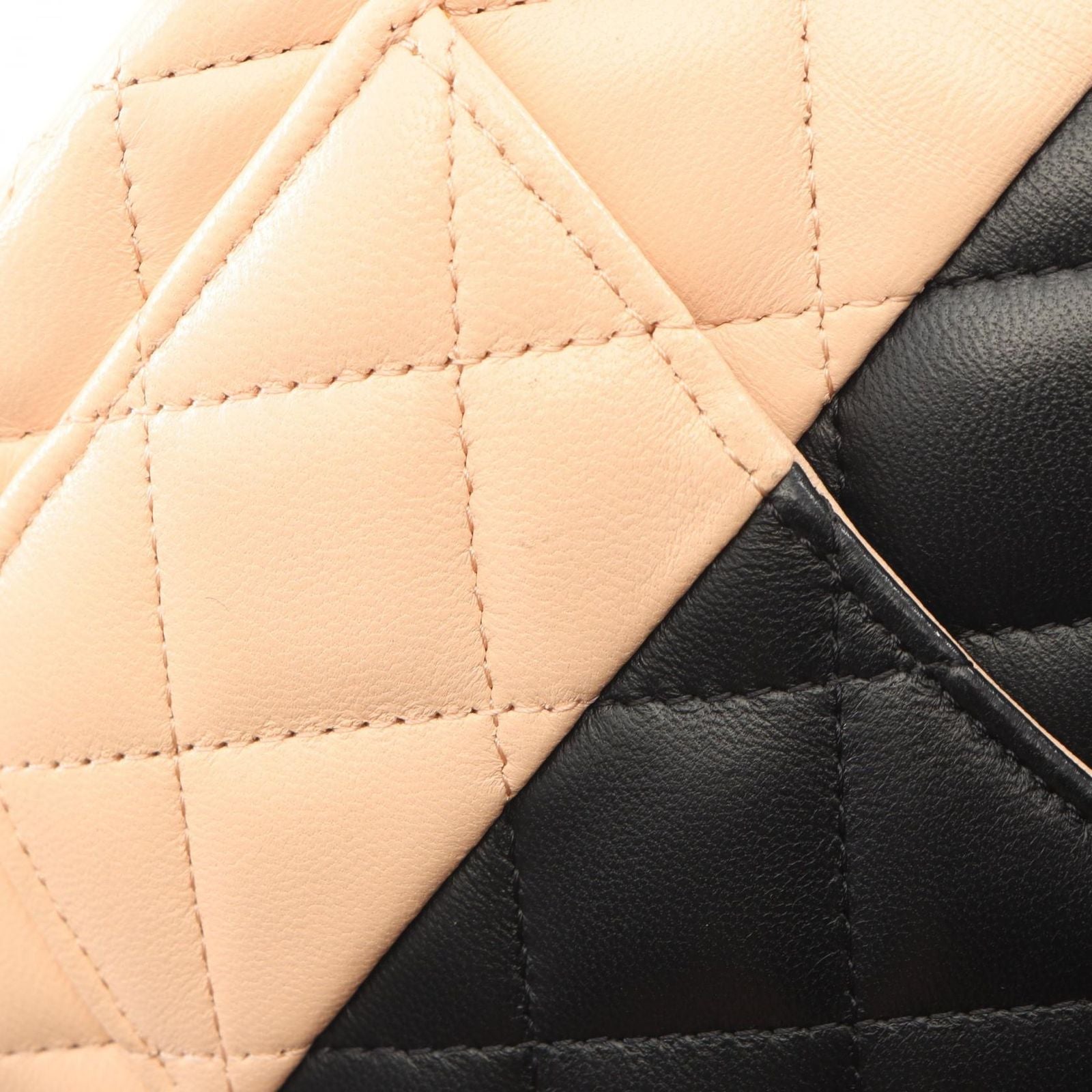 Chanel Shoulder Bag Mini Quilted Bicolor Pink Beige Black Lambskin Chain — view 9