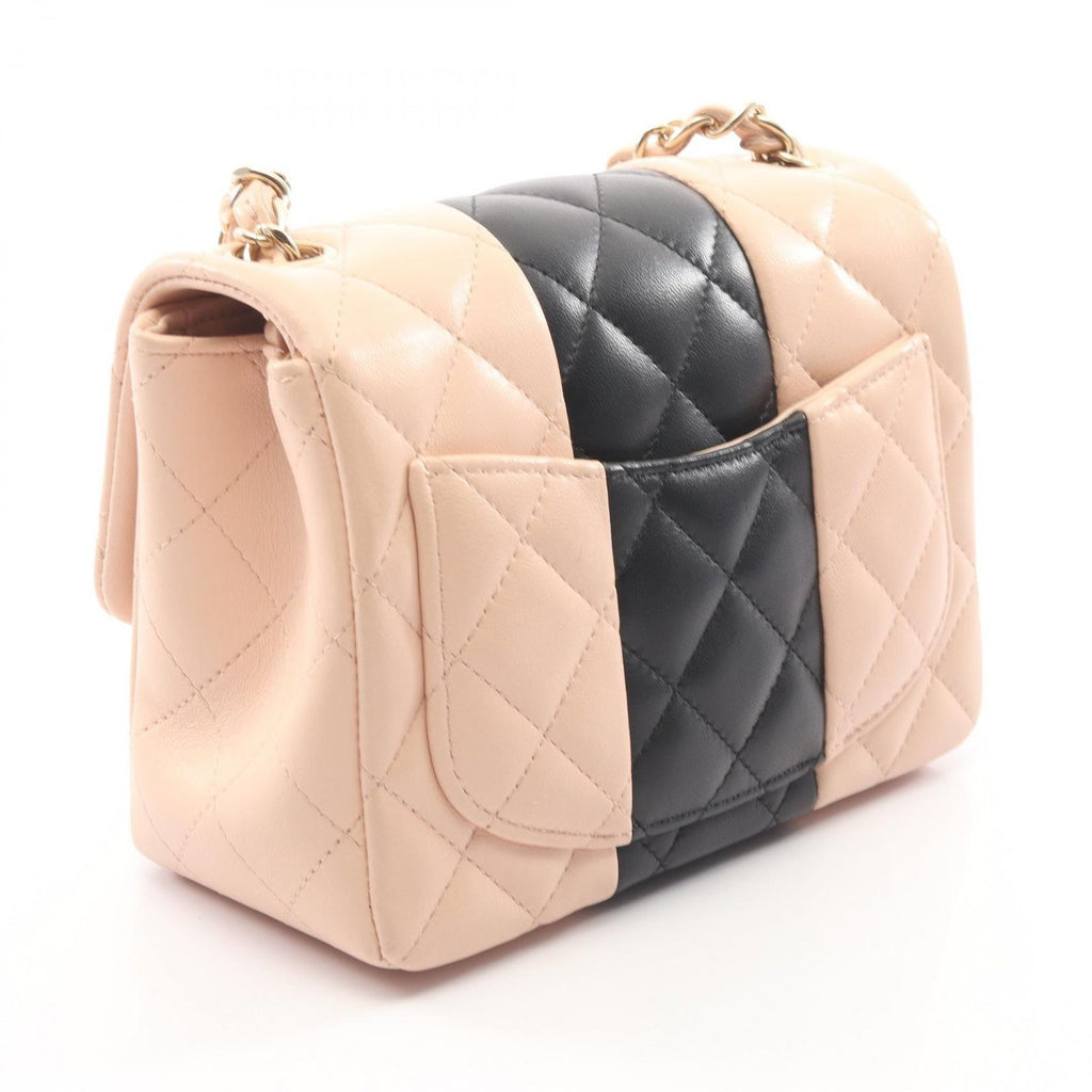 Chanel Shoulder Bag Mini Quilted Bicolor Pink Beige Black Lambskin Chain — view 2