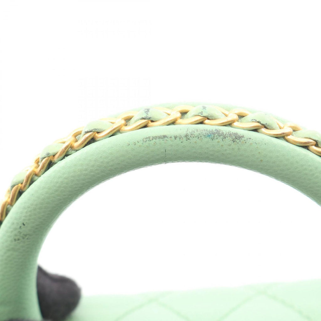 Chanel Handbag Coco Handle Flap Quilted 2-Way Mint Green Caviar Leather Chain — view 6