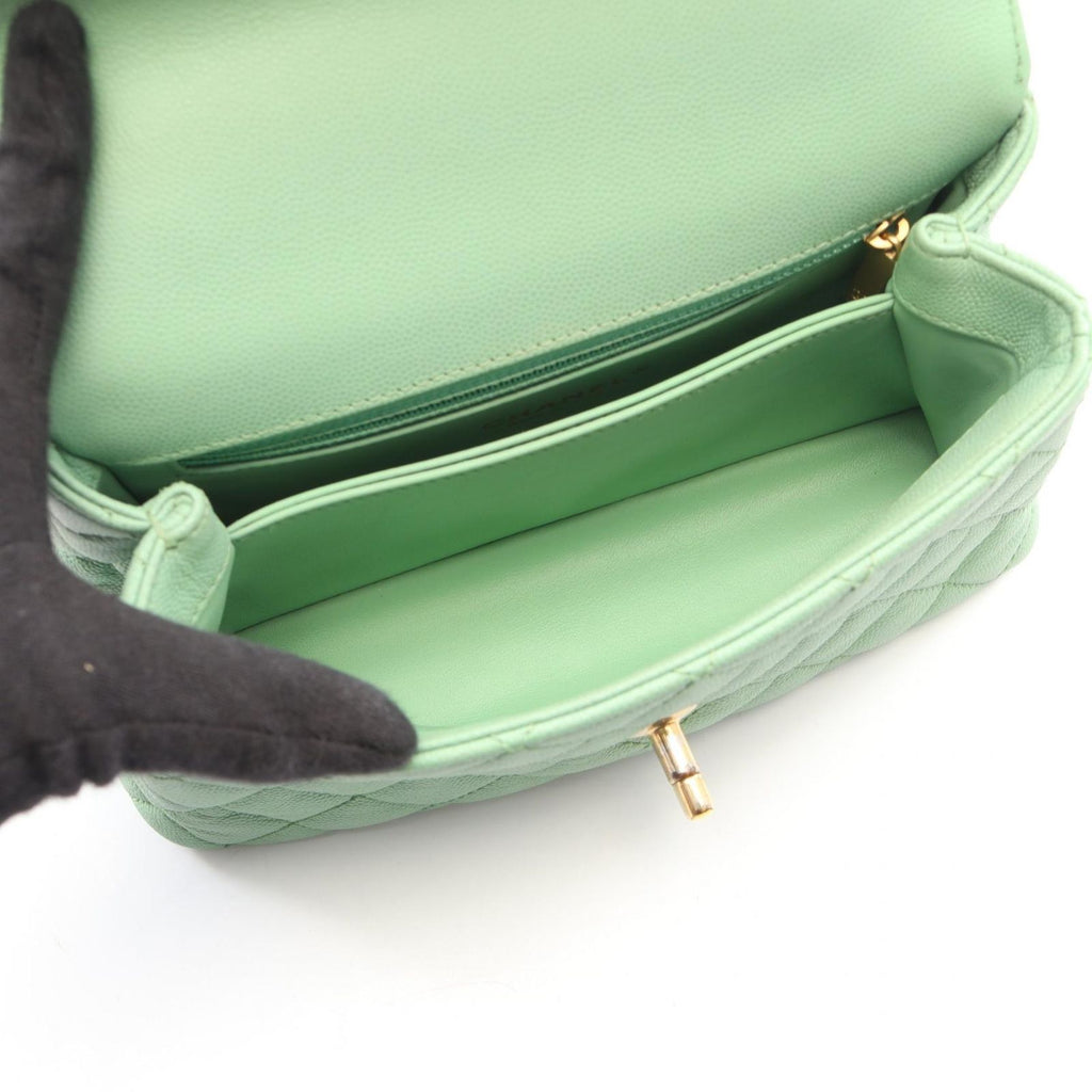 Chanel Handbag Coco Handle Flap Quilted 2-Way Mint Green Caviar Leather Chain — view 3
