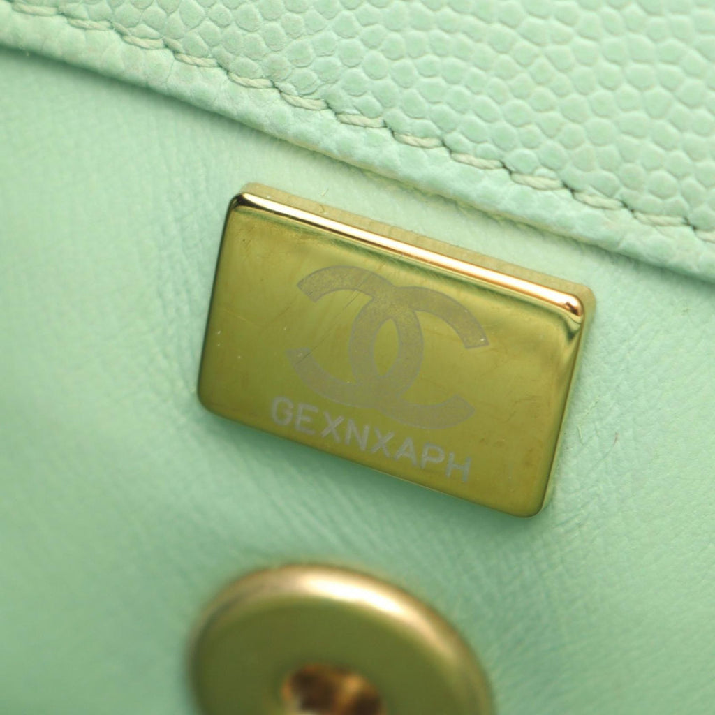 Chanel Handbag Coco Handle Flap Quilted 2-Way Mint Green Caviar Leather Chain — view 5
