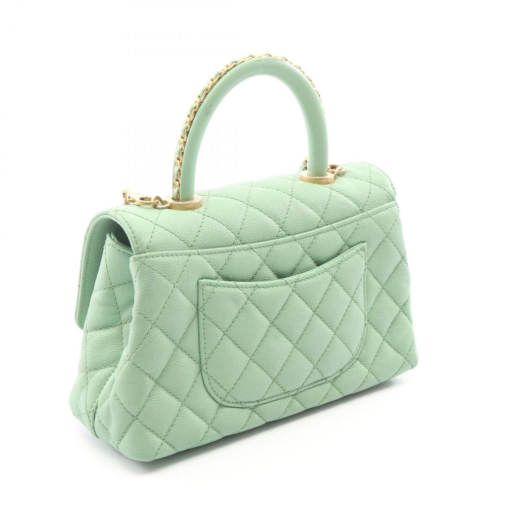 Chanel Handbag Coco Handle Flap Quilted 2-Way Mint Green Caviar Leather Chain — view 2