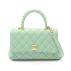 Chanel Handbag Coco Handle Flap Quilted 2-Way Mint Green Caviar Leather Chain