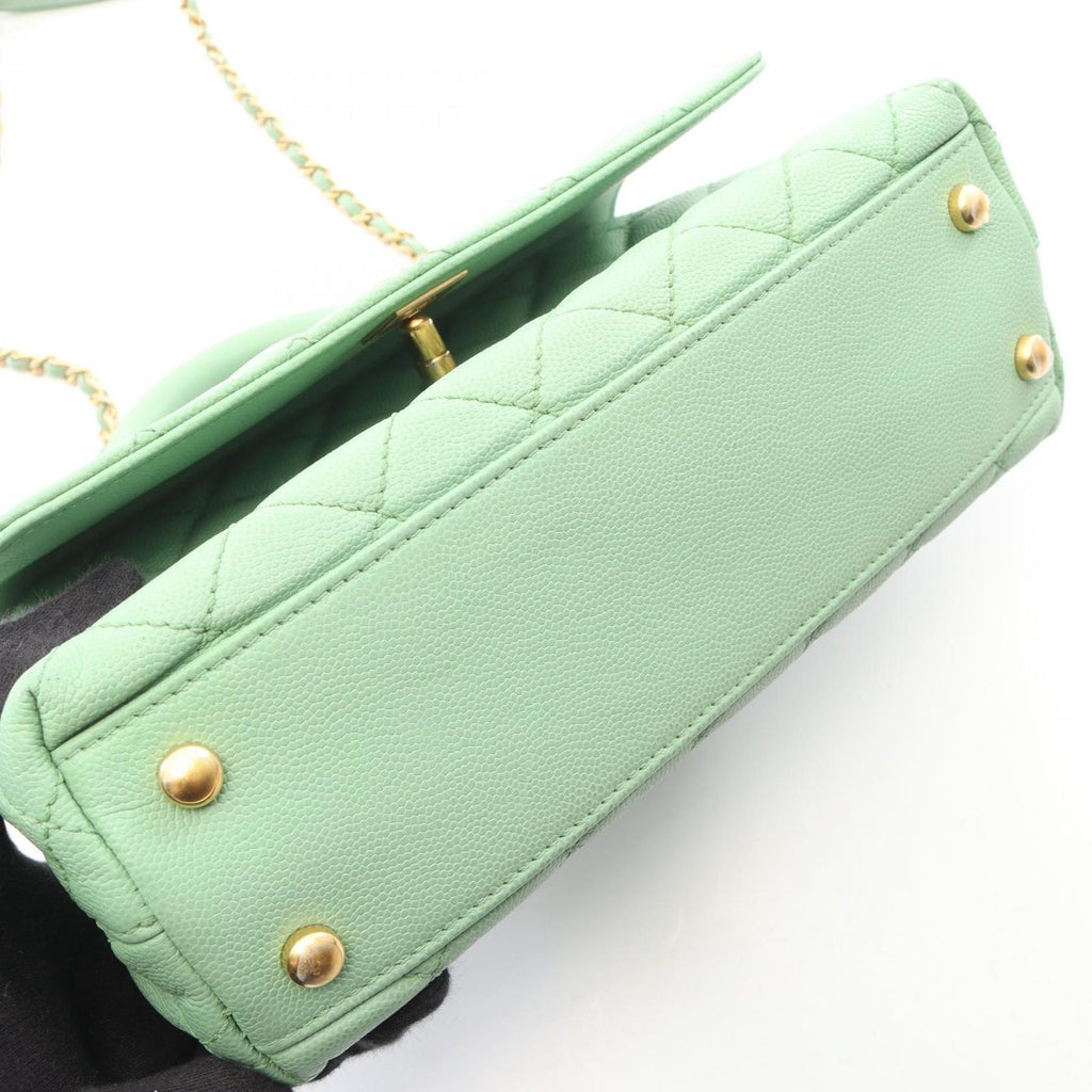 Chanel Handbag Coco Handle Flap Quilted 2-Way Mint Green Caviar Leather Chain — view 9
